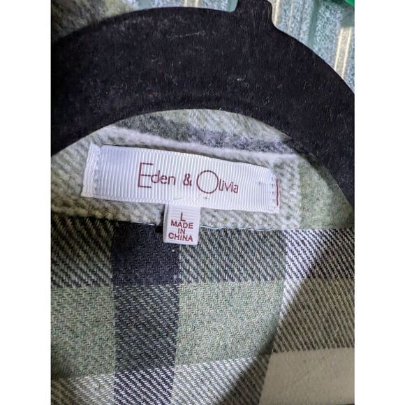 NWT Eden and Olivia Women's Flannel Olive/Ivory Plaid Button Up Shirt Women's Si - Picture 3 of 4